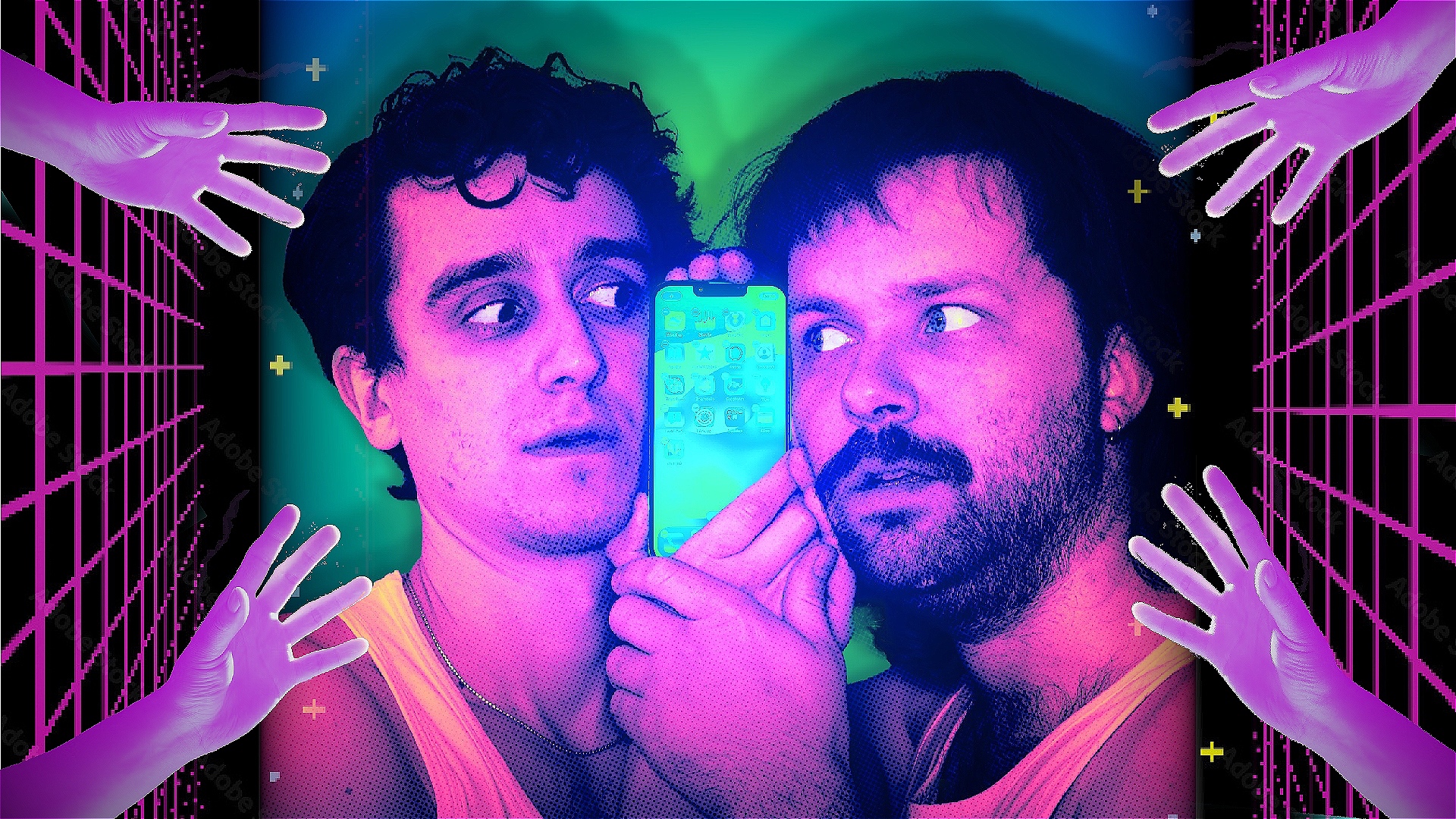Will and Noah; grimacing for the camera. They (not brothers) hold a phone! :)